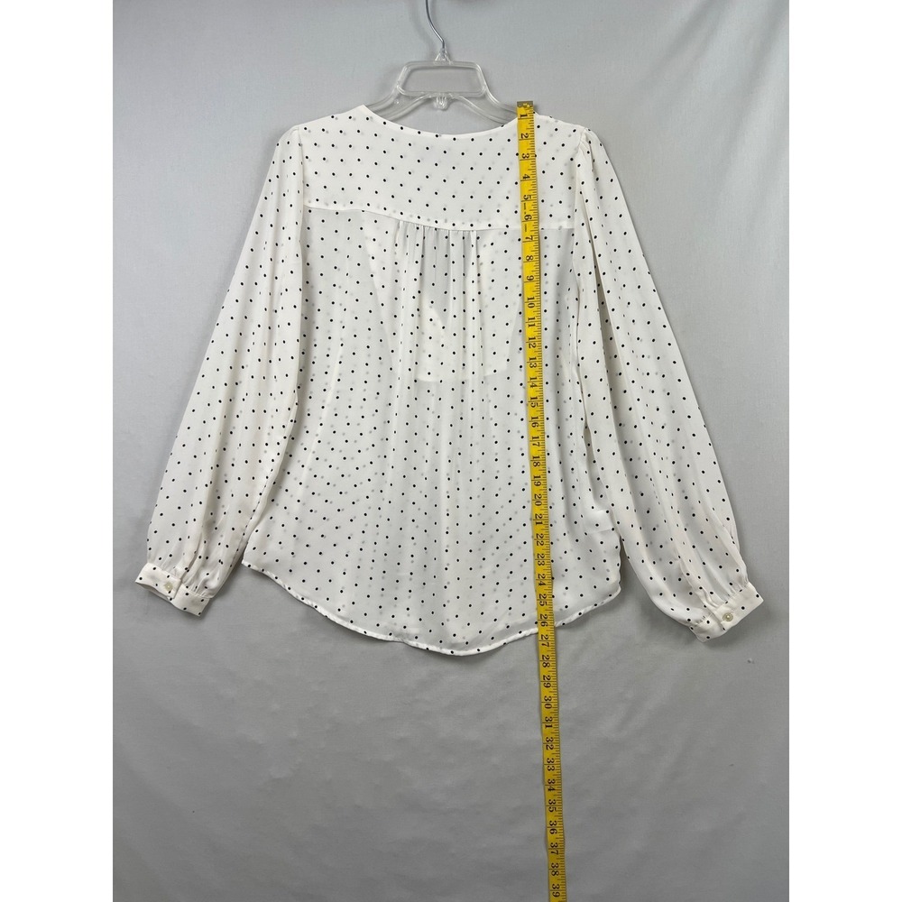 LOFT Blouse Womens Small White Polka Dot V-Neck Tie Long Sleeve Peasant Top - Picture 4 of 8